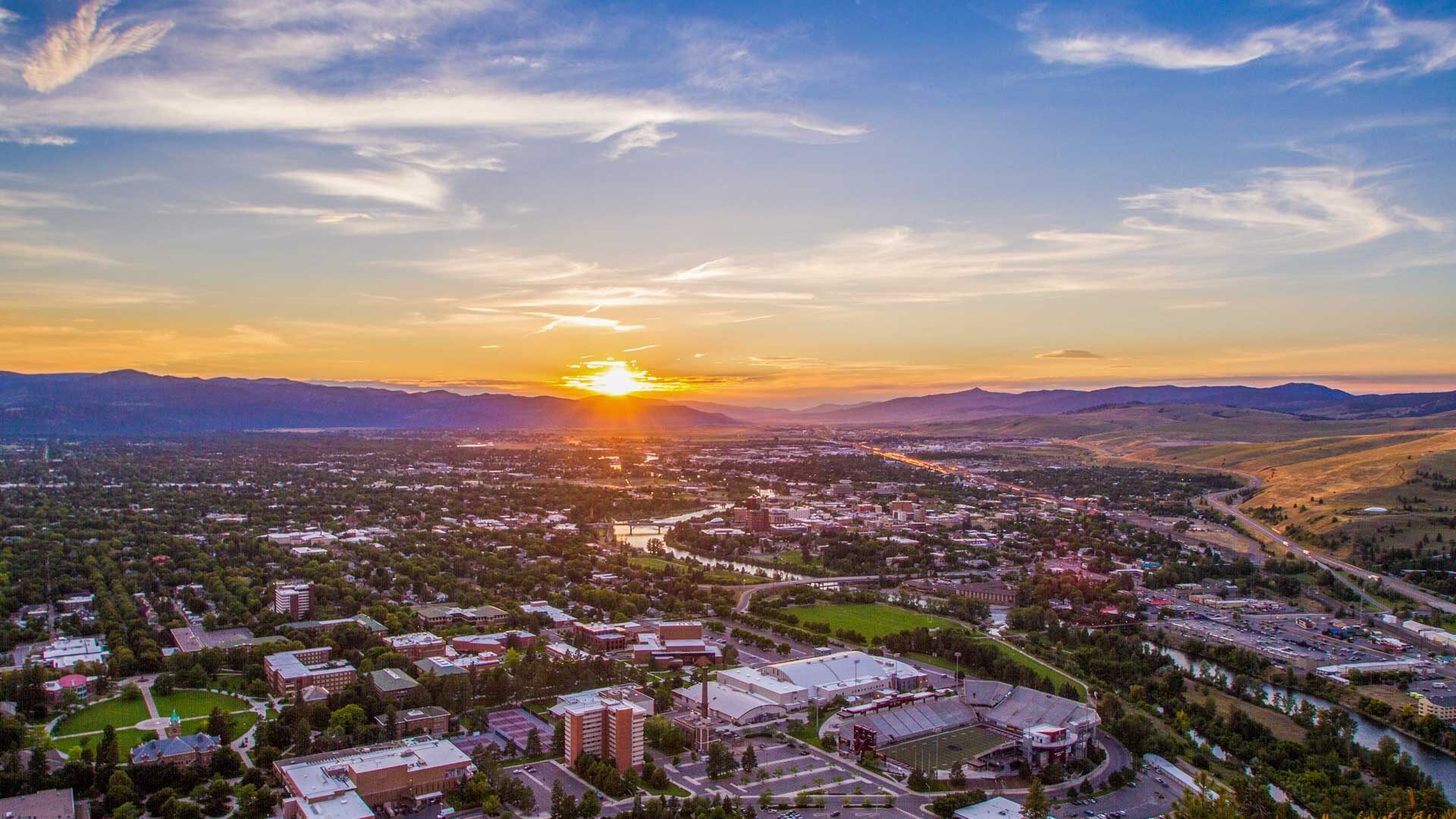 sunset over downtown Missoula